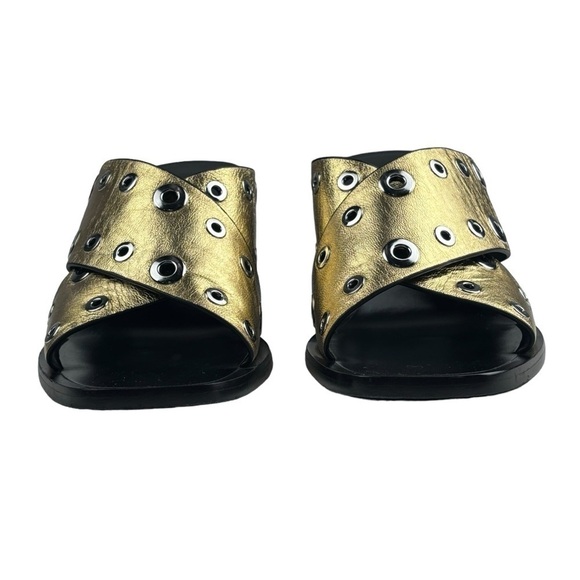 RAG & BONE GOLD METALLIC LEATHER CRISS CROSS GROMMET MULE HEELS - Picture 9 of 16